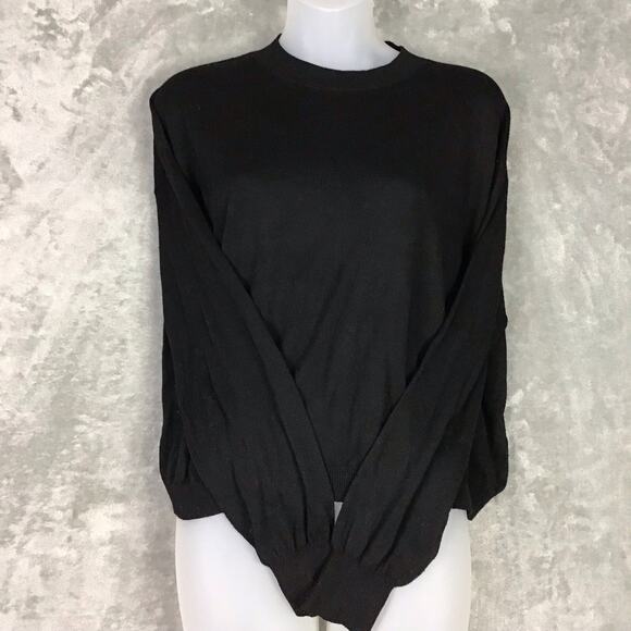 BP Black Sweater Long Sleeve Size Medium Crew Neck Lightweight Crop Length - Picture 11 of 11